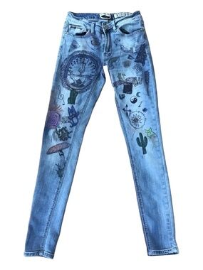 INDIGO Rein colored jeans size 5 artist boho skinny stretchy denim faded blue